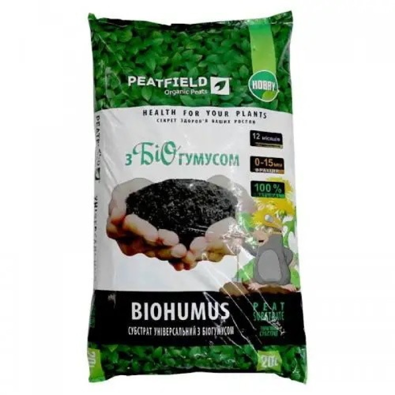 Субстрат торф'яний PEATFIELD універсальний з біогумусом Об'єм : 20 л